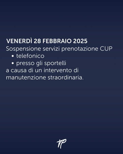 Venerdì 28 febbraio: sospensione temporanea di tutti i servizi di prenotazione per manutenzione